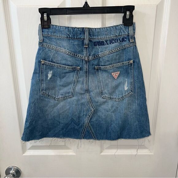 Guess Womens Blue Distressed Pocketed Zippered Frayed Cut Off Mini A-Line Skirt - Picture 5 of 14